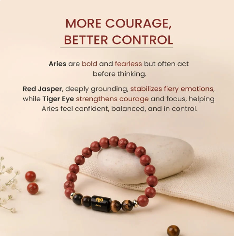 Aries (मेष राशि) Zodiac Red Jasper & Tiger Eye Bracelet