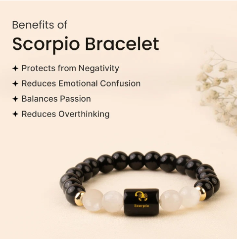 Scorpio (वृश्चिक राशि) Zodiac Black Obsidian & Milky Quartz Bracelet